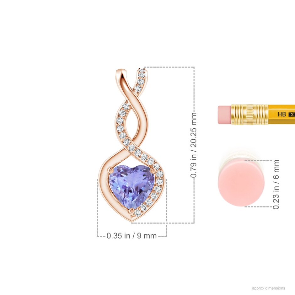 6mm AA Heart-Shaped Tanzanite Infinity Pendant with Diamond Accents in Rose Gold ruler