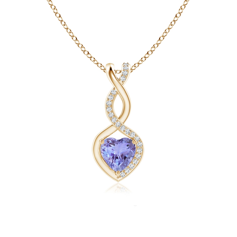 6mm AA Heart-Shaped Tanzanite Infinity Pendant with Diamond Accents in Yellow Gold 