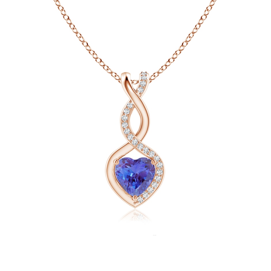 6mm AAA Heart-Shaped Tanzanite Infinity Pendant with Diamond Accents in Rose Gold 