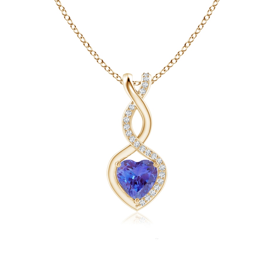 6mm AAA Heart-Shaped Tanzanite Infinity Pendant with Diamond Accents in Yellow Gold 