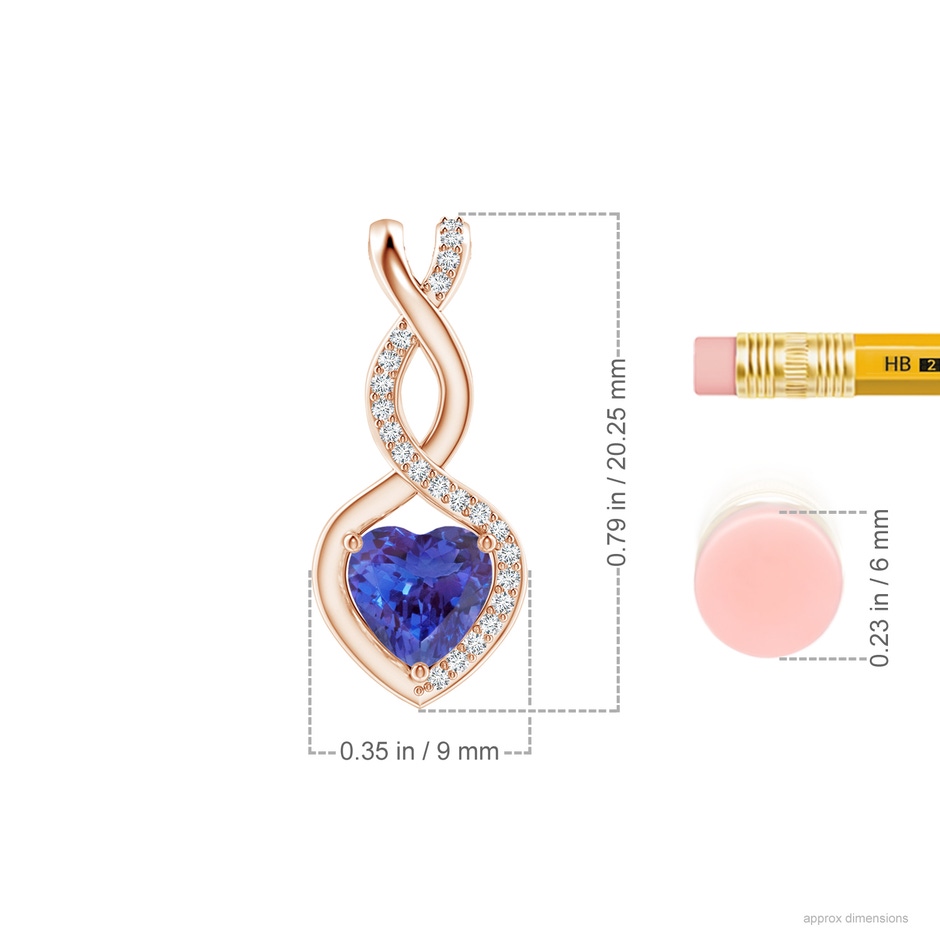 6mm AAAA Heart-Shaped Tanzanite Infinity Pendant with Diamond Accents in 18K Rose Gold ruler