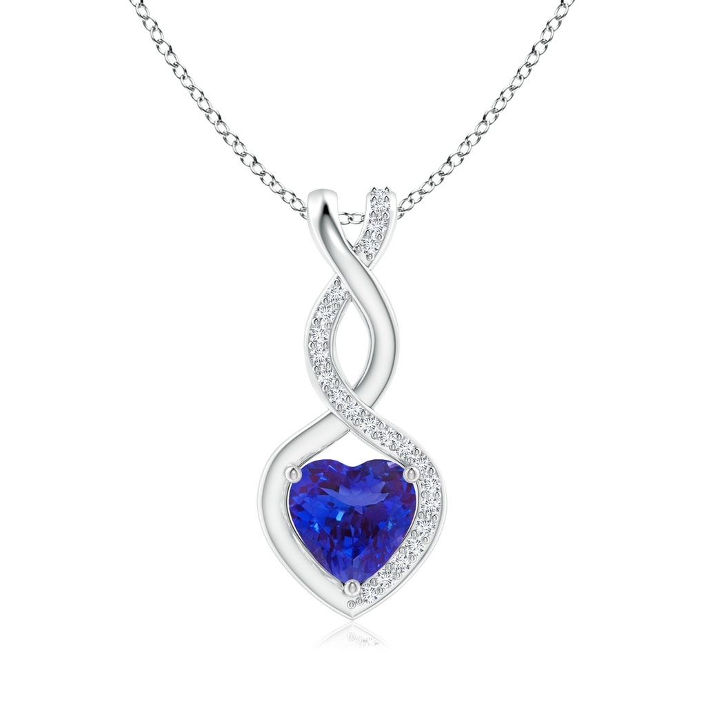 6mm AAAA Tanzanite Infinity Heart Pendant with Diamonds in White Gold