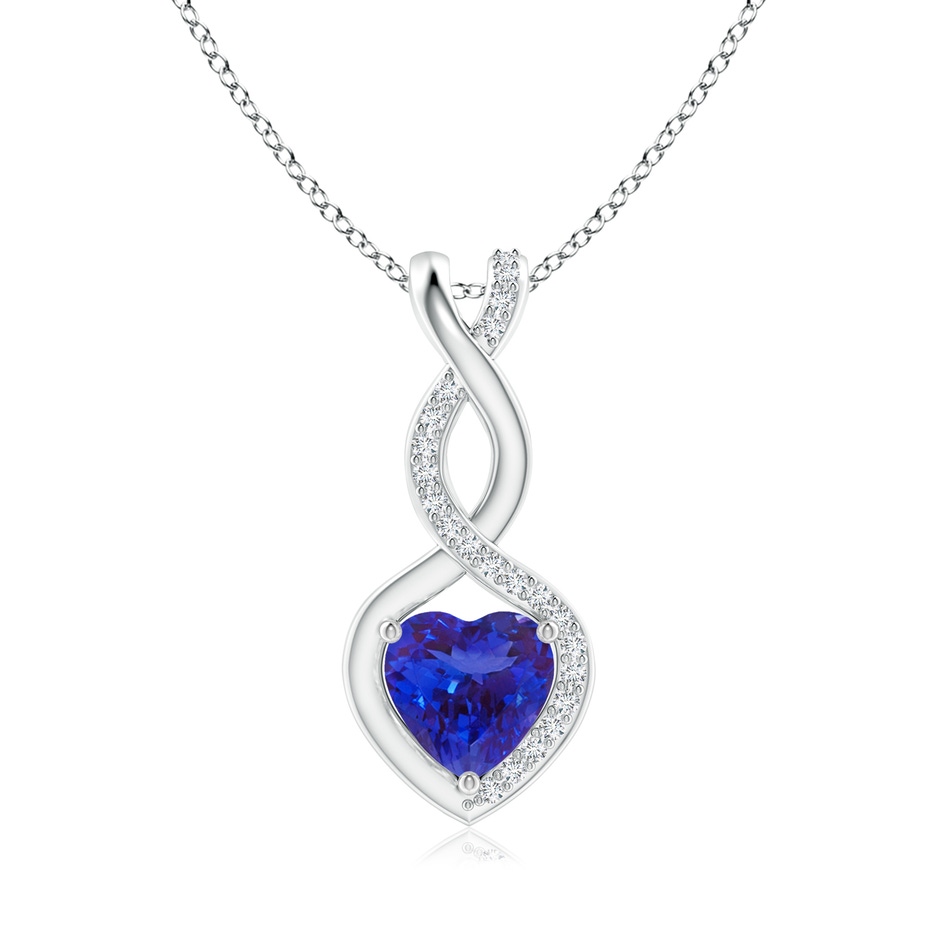 6mm AAAA Tanzanite Infinity Heart Pendant with Diamonds in White Gold 