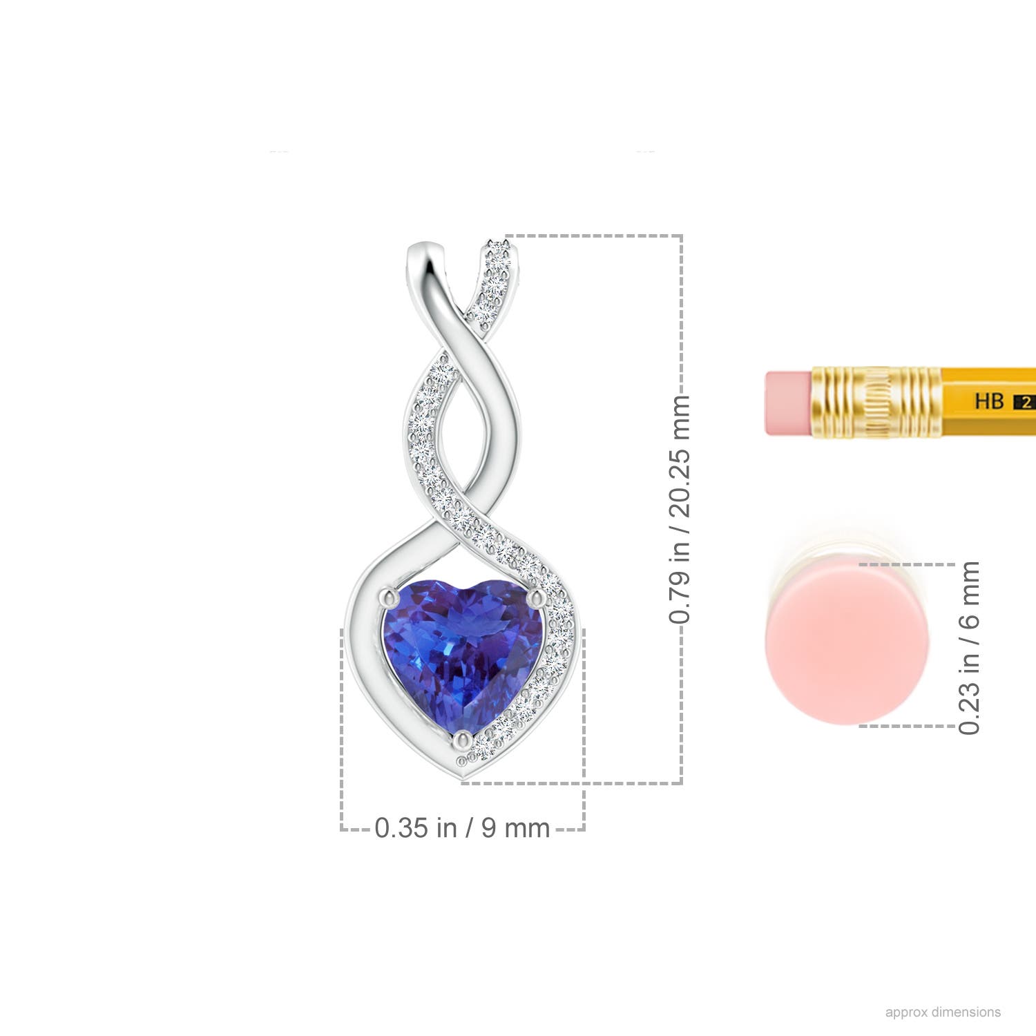 6mm AAAA Heart-Shaped Tanzanite Infinity Pendant with Diamond Accents in White Gold - ruler
