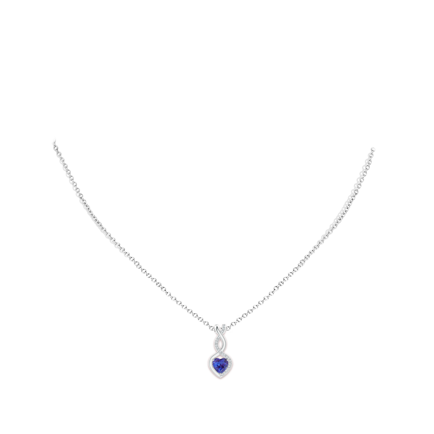 6mm AAAA Heart-Shaped Tanzanite Infinity Pendant with Diamond Accents in White Gold - body_neck