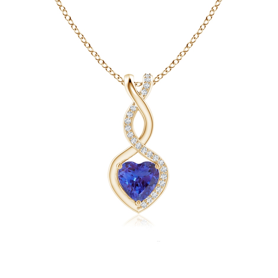 6mm AAAA Heart-Shaped Tanzanite Infinity Pendant with Diamond Accents in Yellow Gold 