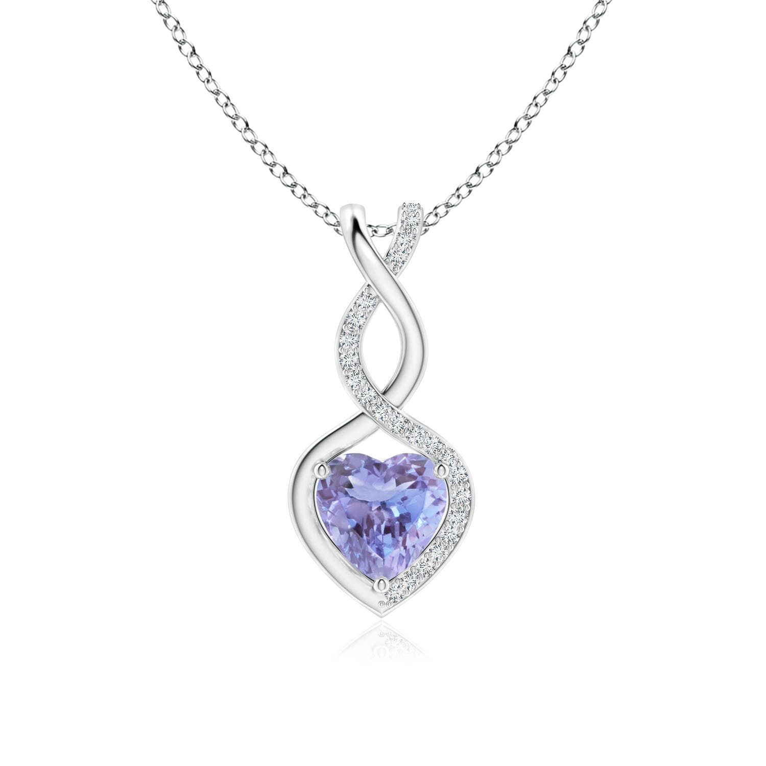 7mm A Heart-Shaped Tanzanite Infinity Pendant with Diamond Accents in P950 Platinum