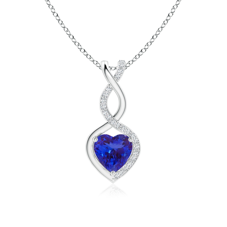 7mm AAAA Heart-Shaped Tanzanite Infinity Pendant with Diamond Accents in 18K White Gold 
