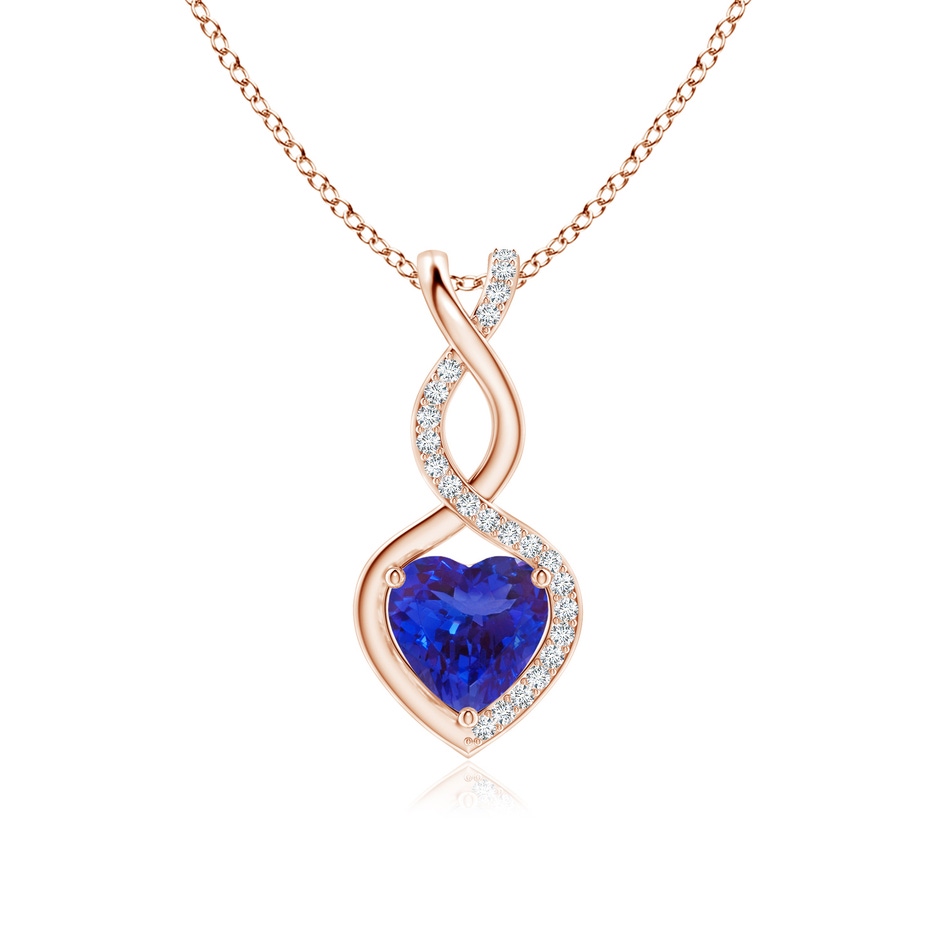 7mm AAAA Heart-Shaped Tanzanite Infinity Pendant with Diamond Accents in Rose Gold 