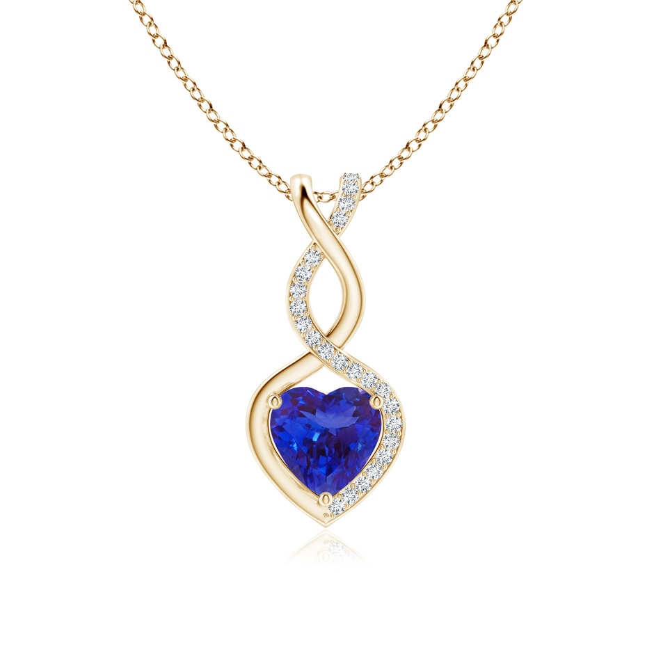 7mm AAAA Heart-Shaped Tanzanite Infinity Pendant with Diamond Accents in Yellow Gold 