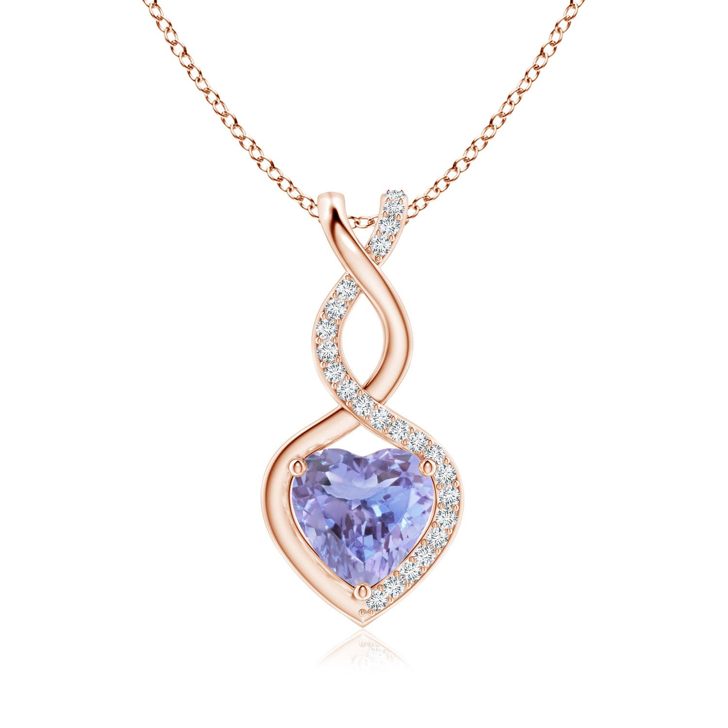 8mm A Heart-Shaped Tanzanite Infinity Pendant with Diamond Accents in Rose Gold
