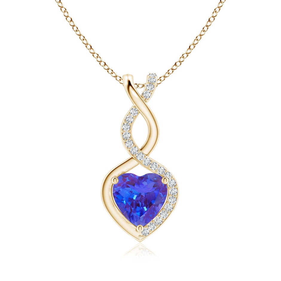 8mm AAA Heart-Shaped Tanzanite Infinity Pendant with Diamond Accents in Yellow Gold 