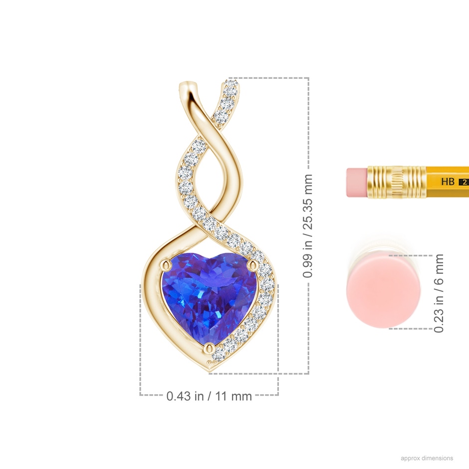 8mm AAA Heart-Shaped Tanzanite Infinity Pendant with Diamond Accents in Yellow Gold ruler