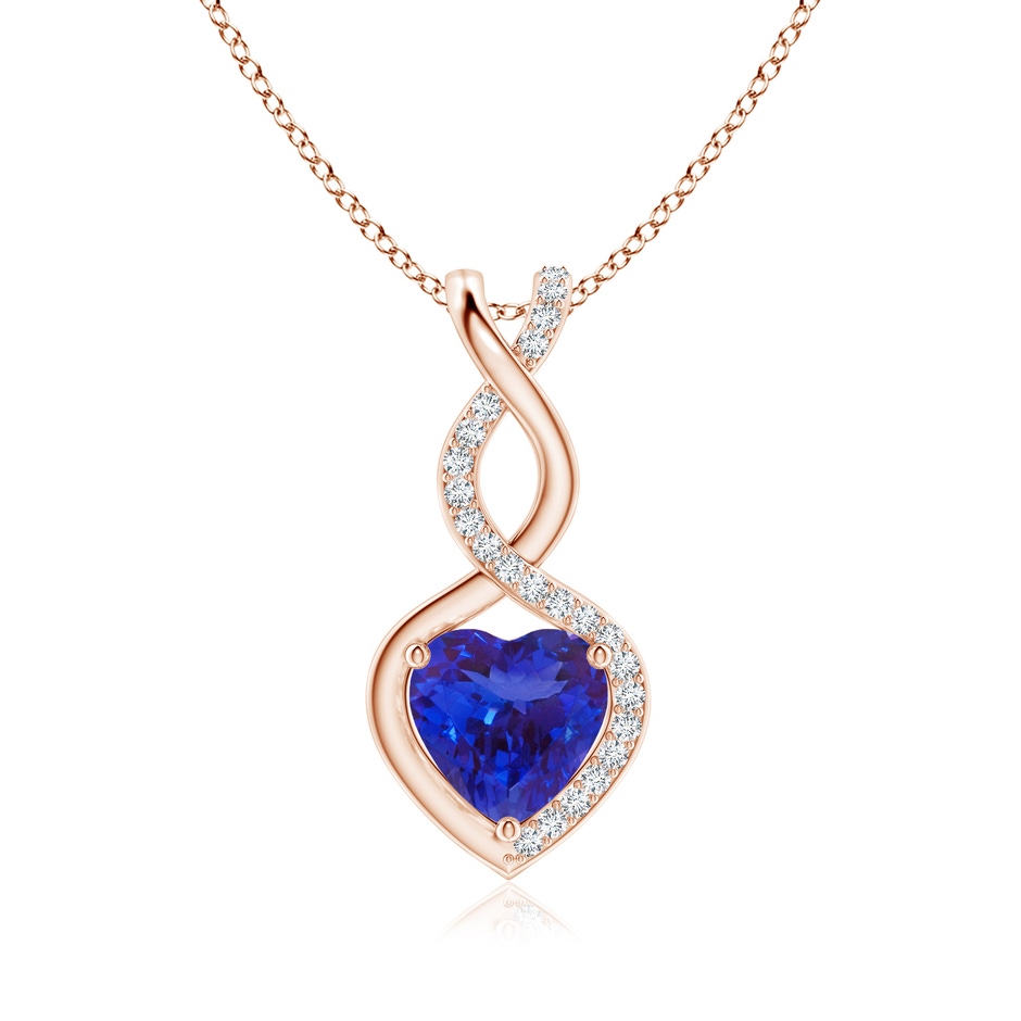 8mm AAAA Heart-Shaped Tanzanite Infinity Pendant with Diamond Accents in 18K Rose Gold 