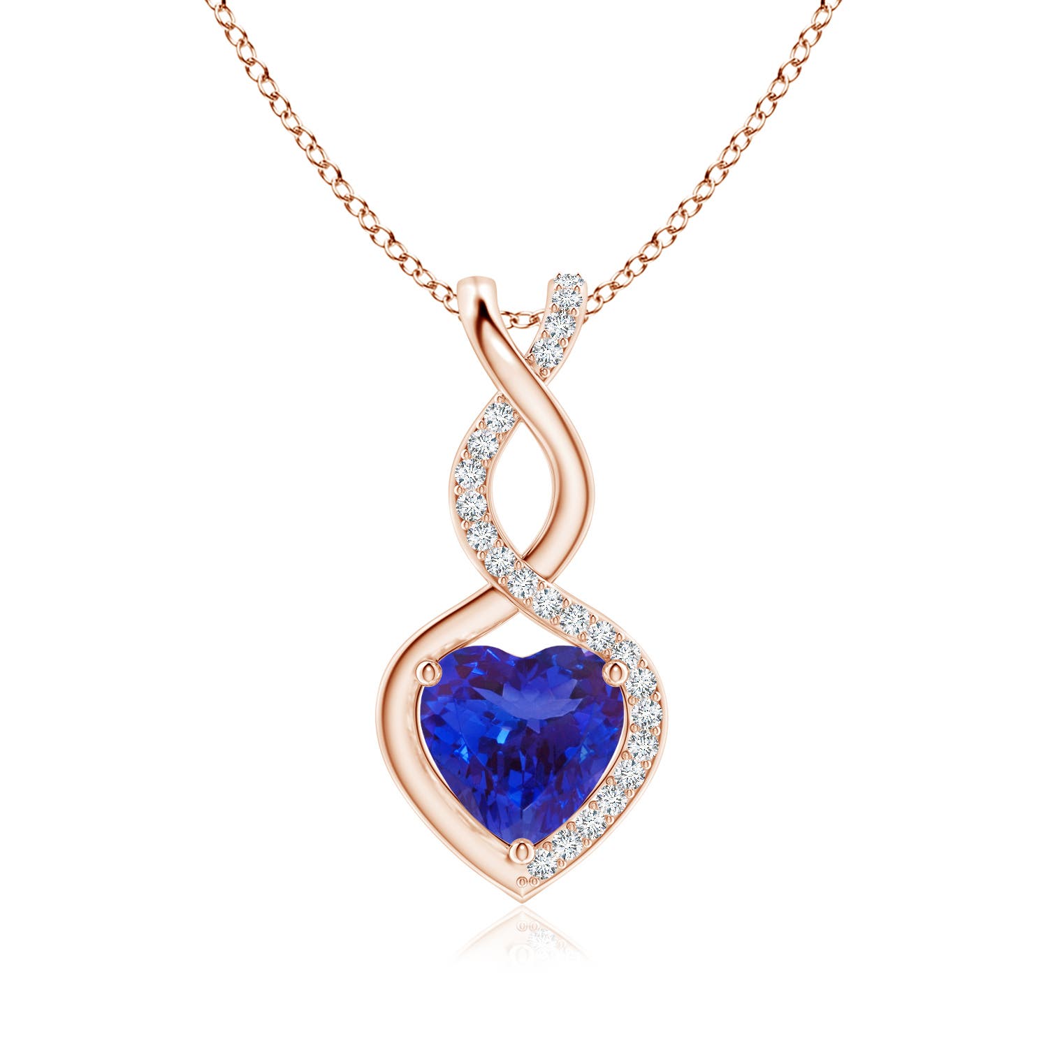 8mm AAAA Heart-Shaped Tanzanite Infinity Pendant with Diamond Accents in Rose Gold