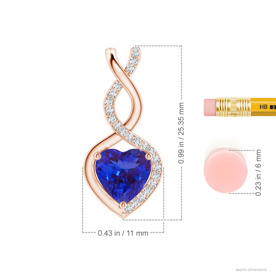 8mm AAAA Heart-Shaped Tanzanite Infinity Pendant with Diamond Accents in Rose Gold ruler