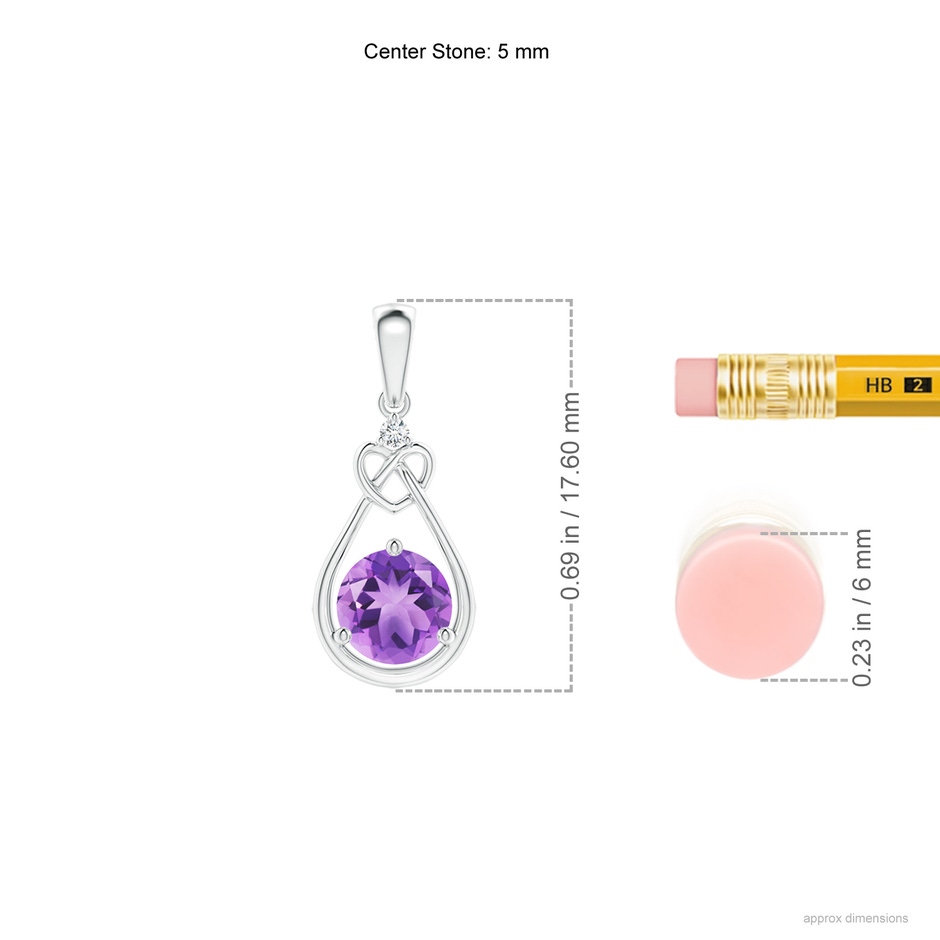 5mm A Amethyst Knotted Heart Pendant with Diamond in P950 Platinum ruler
