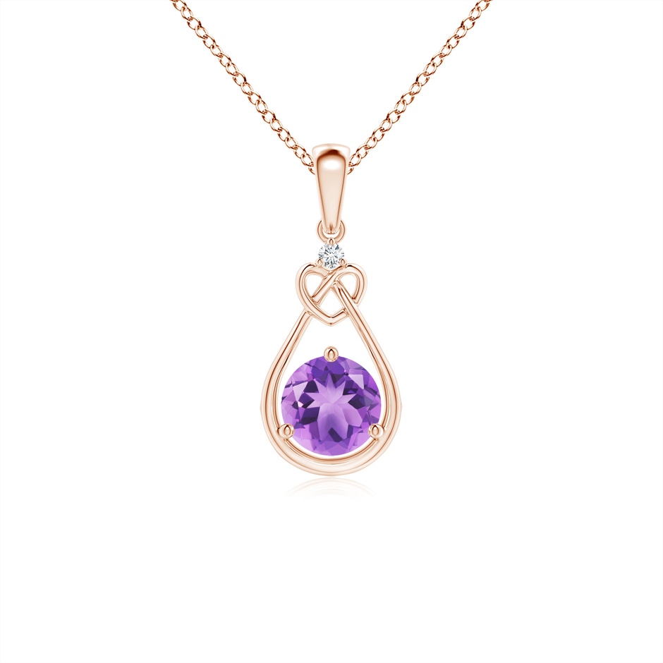 5mm A Amethyst Knotted Heart Pendant with Diamond in Rose Gold 
