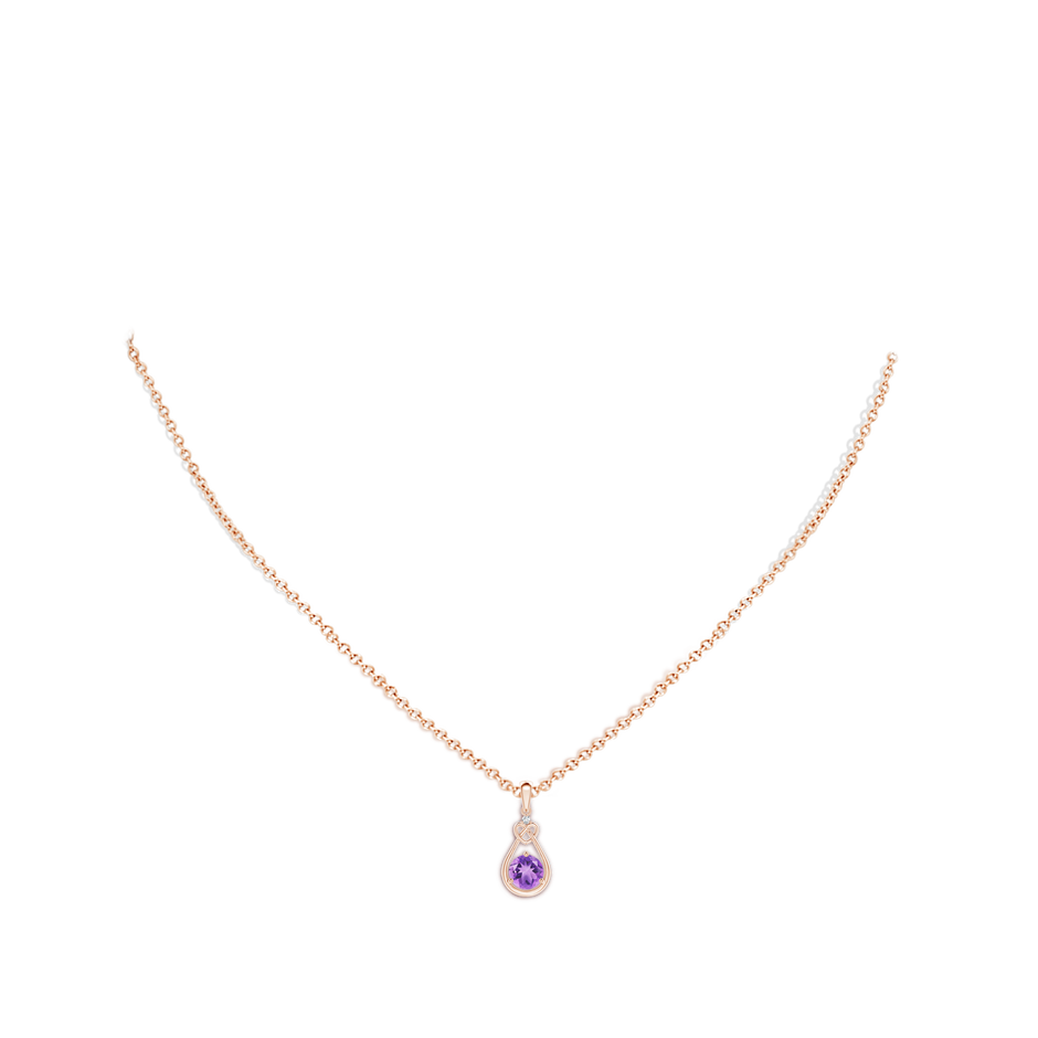 5mm A Amethyst Knotted Heart Pendant with Diamond in Rose Gold body-neck