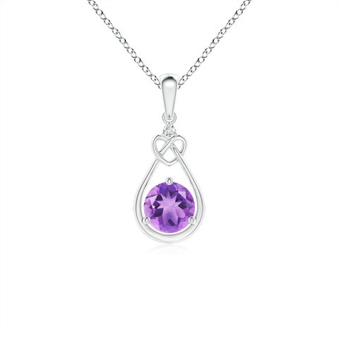 5mm A Amethyst Knotted Heart Pendant with Diamond in S999 Silver
