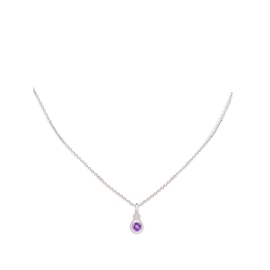 5mm A Amethyst Knotted Heart Pendant with Diamond in S999 Silver body-neck