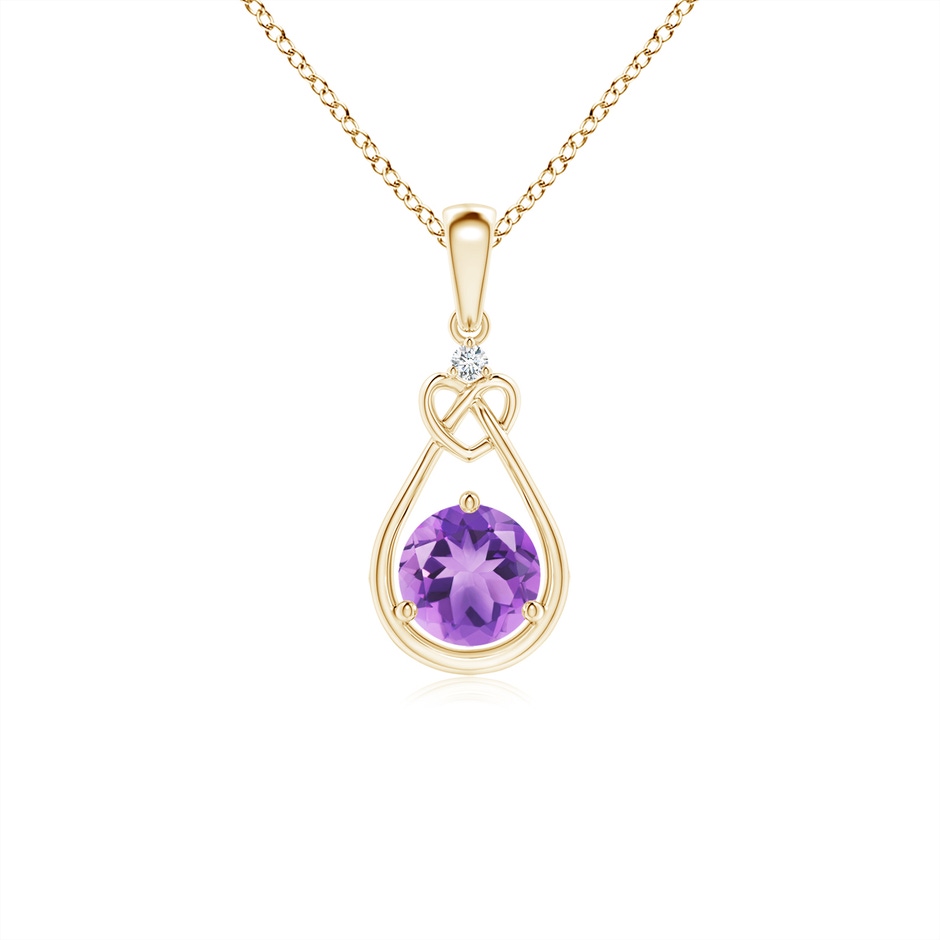 5mm A Amethyst Knotted Heart Pendant with Diamond in Yellow Gold 
