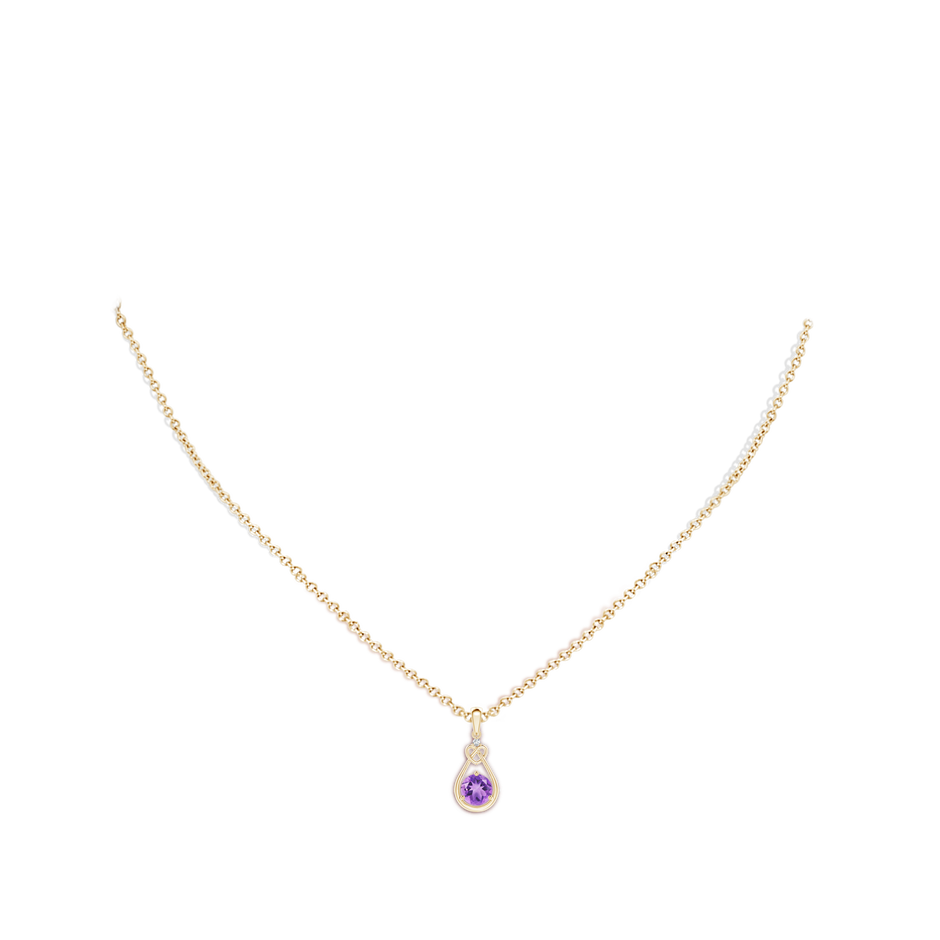 5mm A Amethyst Knotted Heart Pendant with Diamond in Yellow Gold body-neck