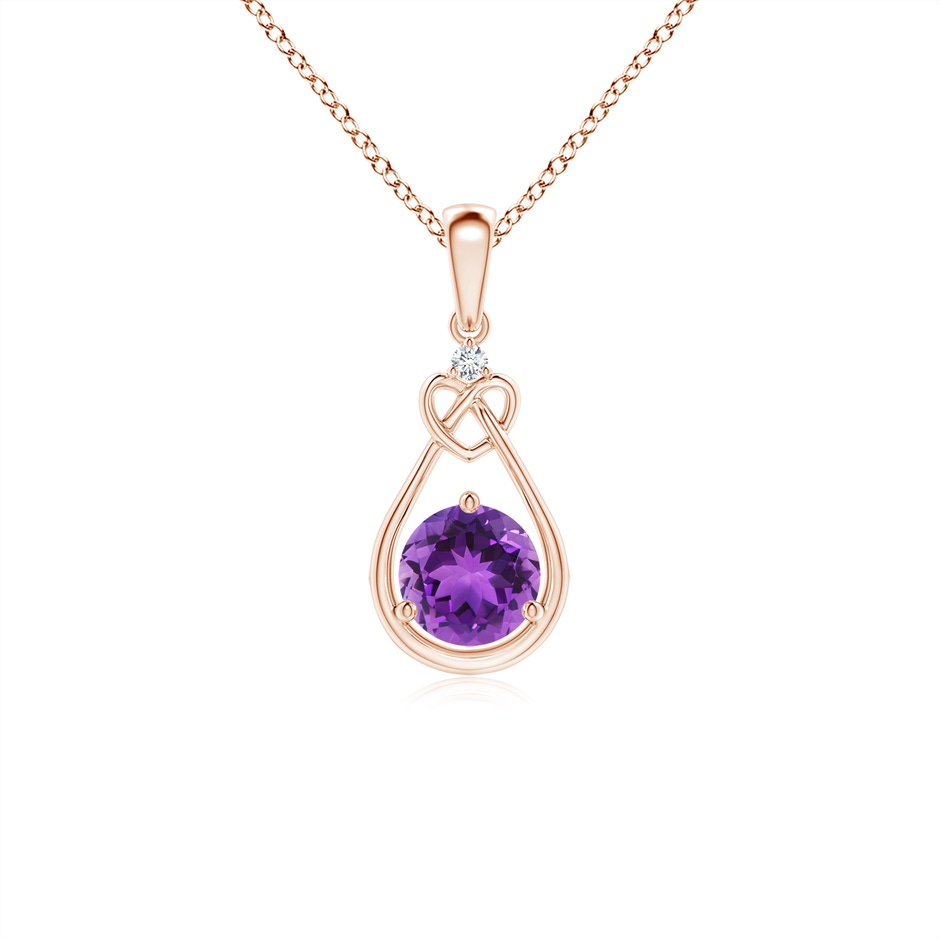 5mm AAA Amethyst Knotted Heart Pendant with Diamond in Rose Gold 