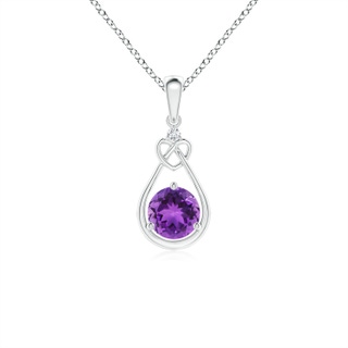 5mm AAA Amethyst Knotted Heart Pendant with Diamond in White Gold