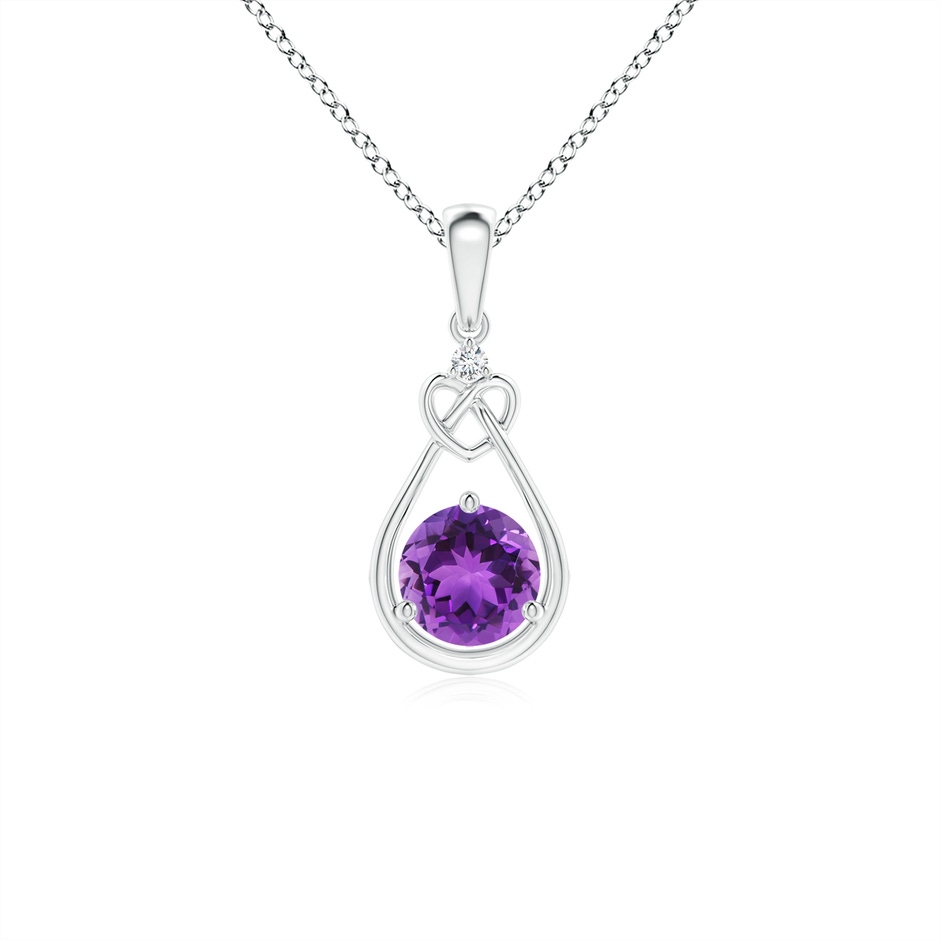5mm AAA Amethyst Knotted Heart Pendant with Diamond in White Gold 