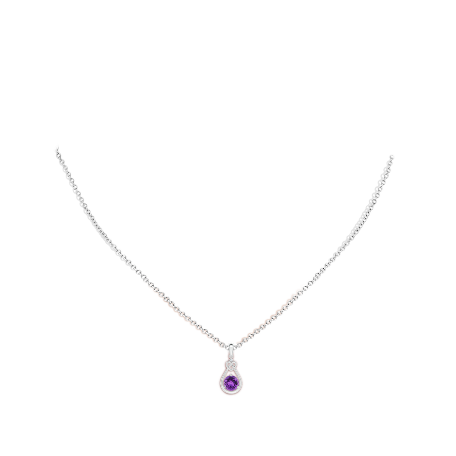 5mm AAA Amethyst Knotted Heart Pendant with Diamond in White Gold body-neck