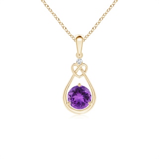 5mm AAA Amethyst Knotted Heart Pendant with Diamond in Yellow Gold