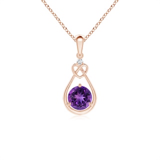 5mm AAAA Amethyst Knotted Heart Pendant with Diamond in 10K Rose Gold