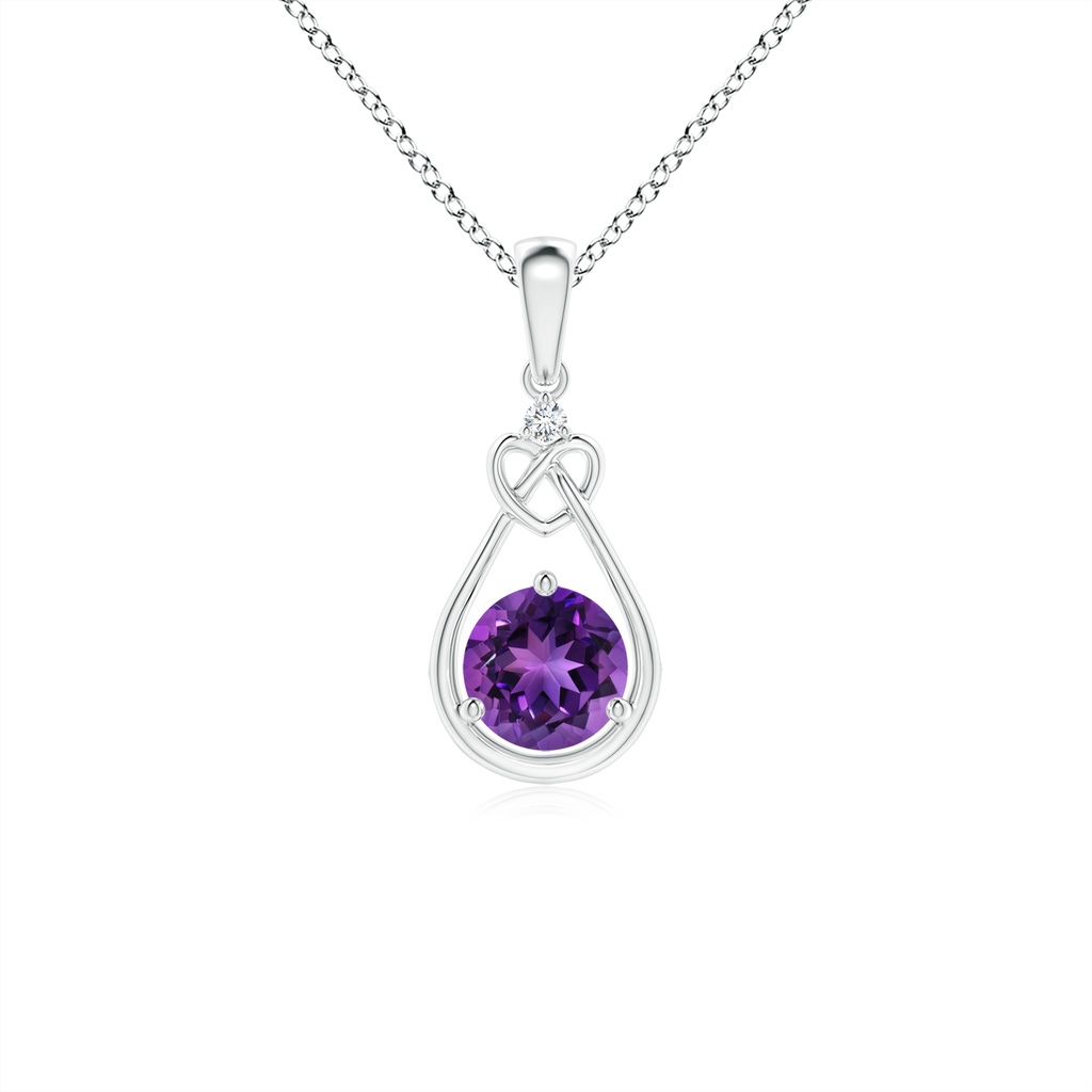 5mm AAAA Amethyst Knotted Heart Pendant with Diamond in P950 Platinum