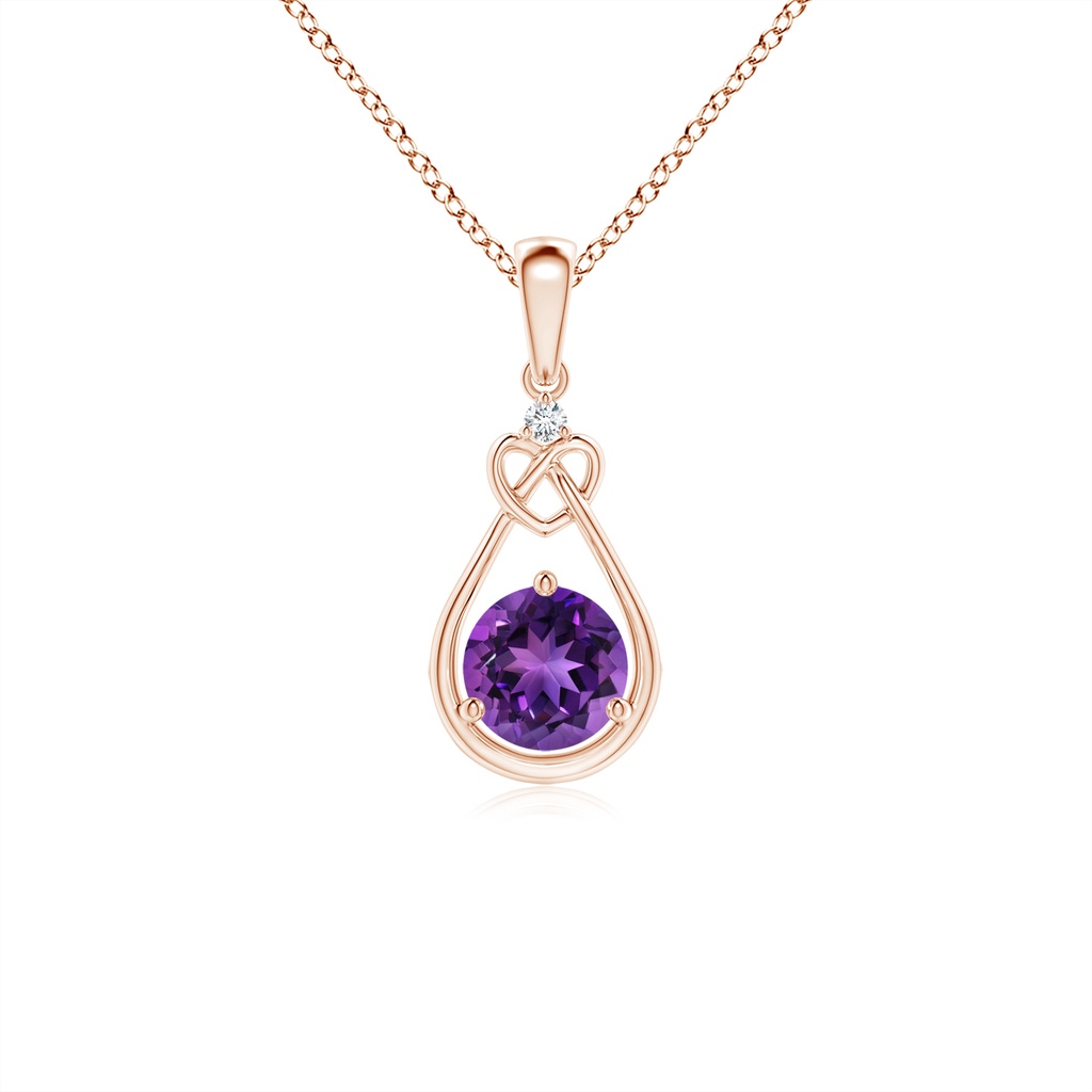 5mm AAAA Amethyst Knotted Heart Pendant with Diamond in Rose Gold