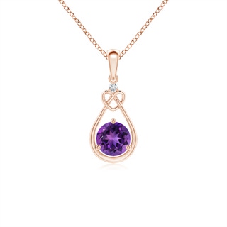 5mm AAAA Amethyst Knotted Heart Pendant with Diamond in Rose Gold