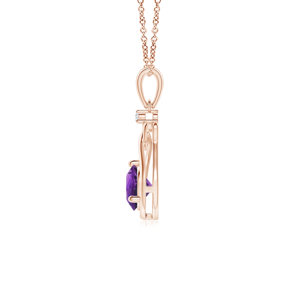 5mm AAAA Amethyst Knotted Heart Pendant with Diamond in Rose Gold - side_1