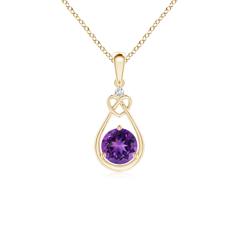 5mm AAAA Amethyst Knotted Heart Pendant with Diamond in Yellow Gold 