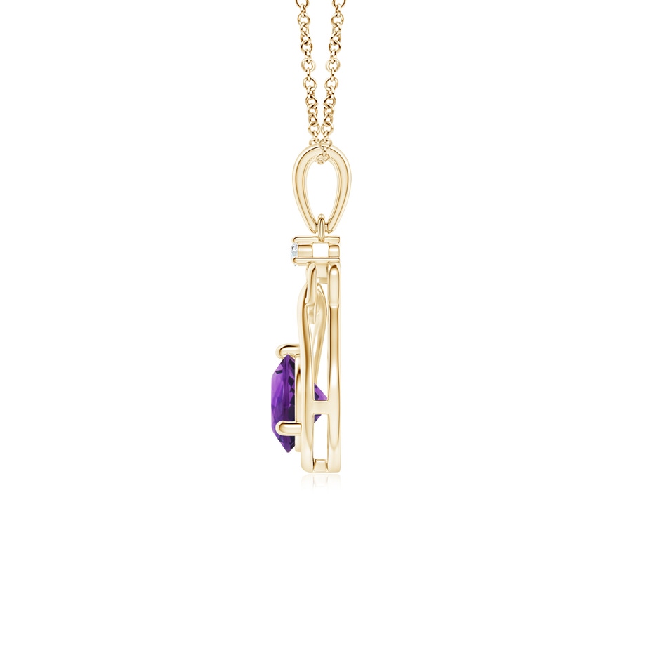 5mm AAAA Amethyst Knotted Heart Pendant with Diamond in Yellow Gold side-1