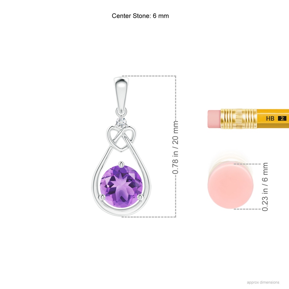 6mm A Amethyst Knotted Heart Pendant with Diamond in P950 Platinum ruler