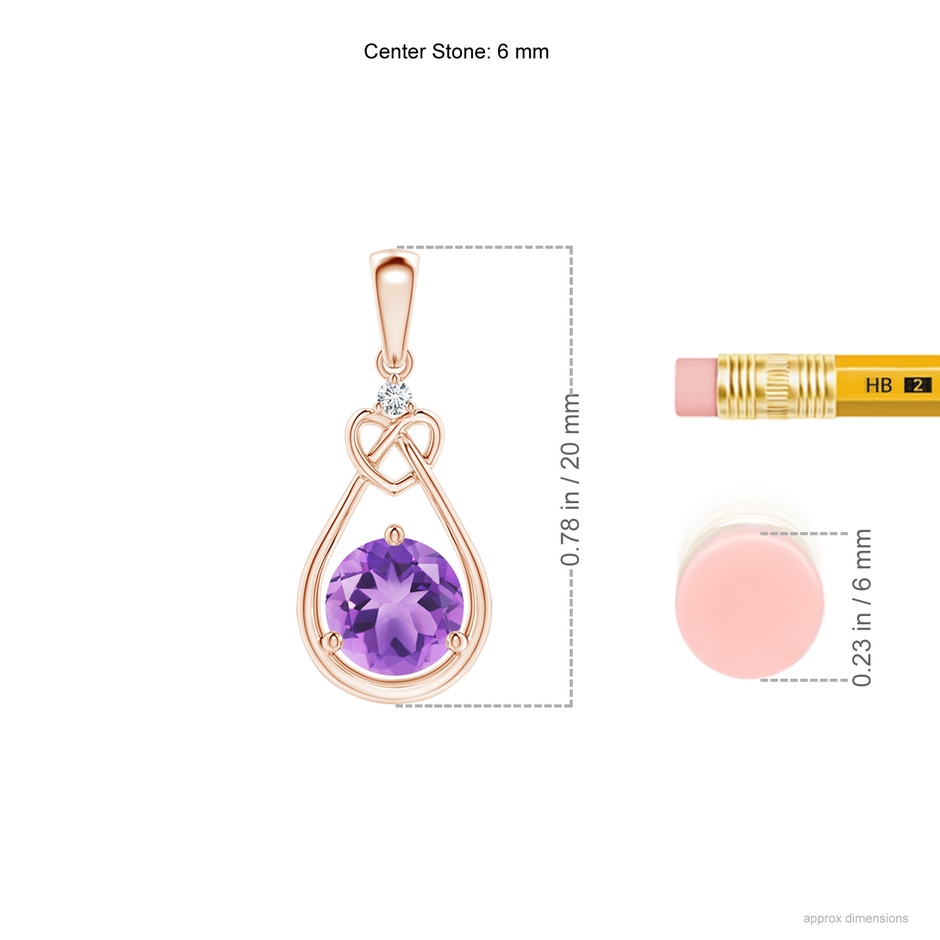 6mm A Amethyst Knotted Heart Pendant with Diamond in Rose Gold ruler