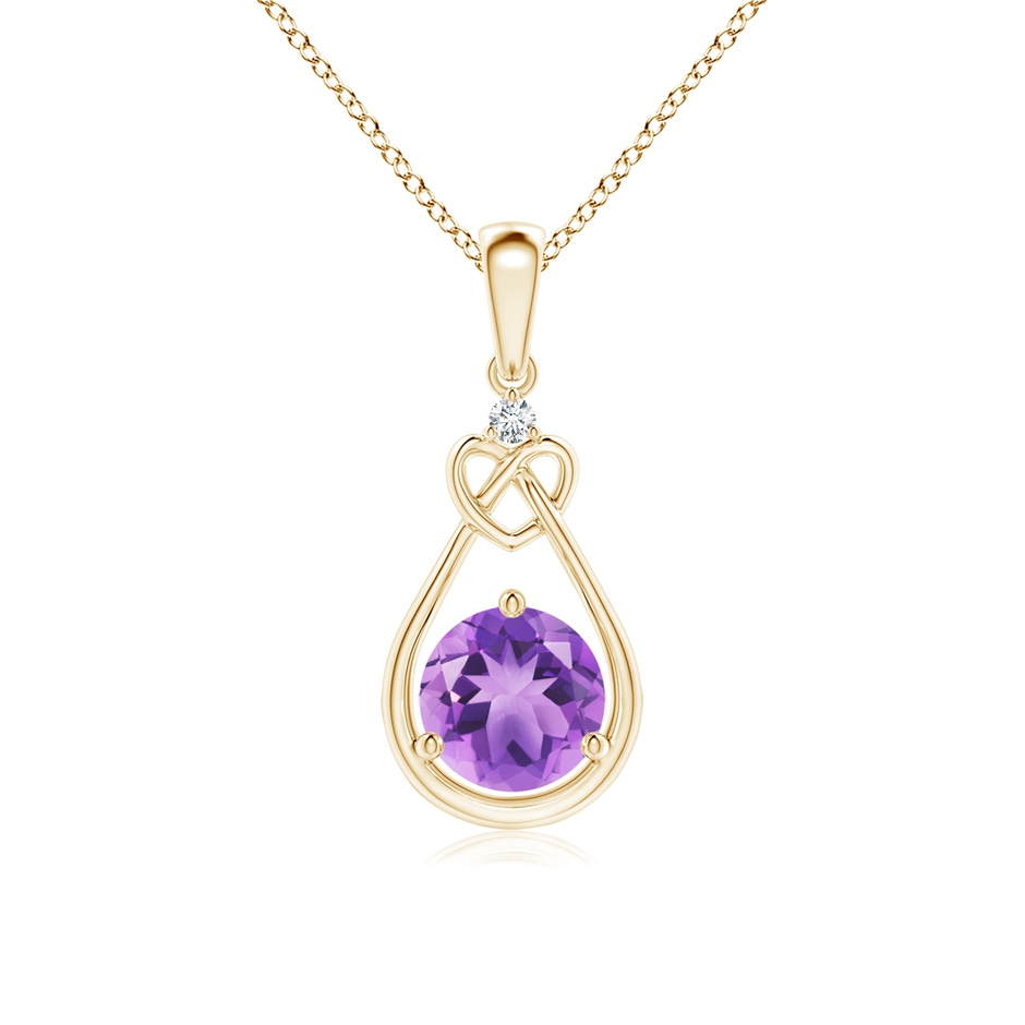 6mm A Amethyst Knotted Heart Pendant with Diamond in Yellow Gold 