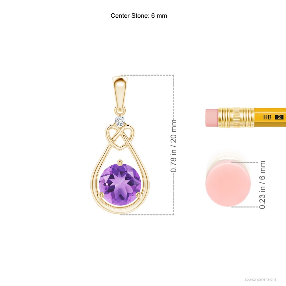6mm A Amethyst Knotted Heart Pendant with Diamond in Yellow Gold ruler
