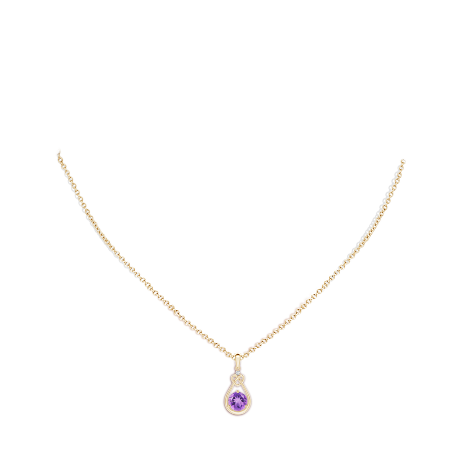 6mm A Amethyst Knotted Heart Pendant with Diamond in Yellow Gold body-neck