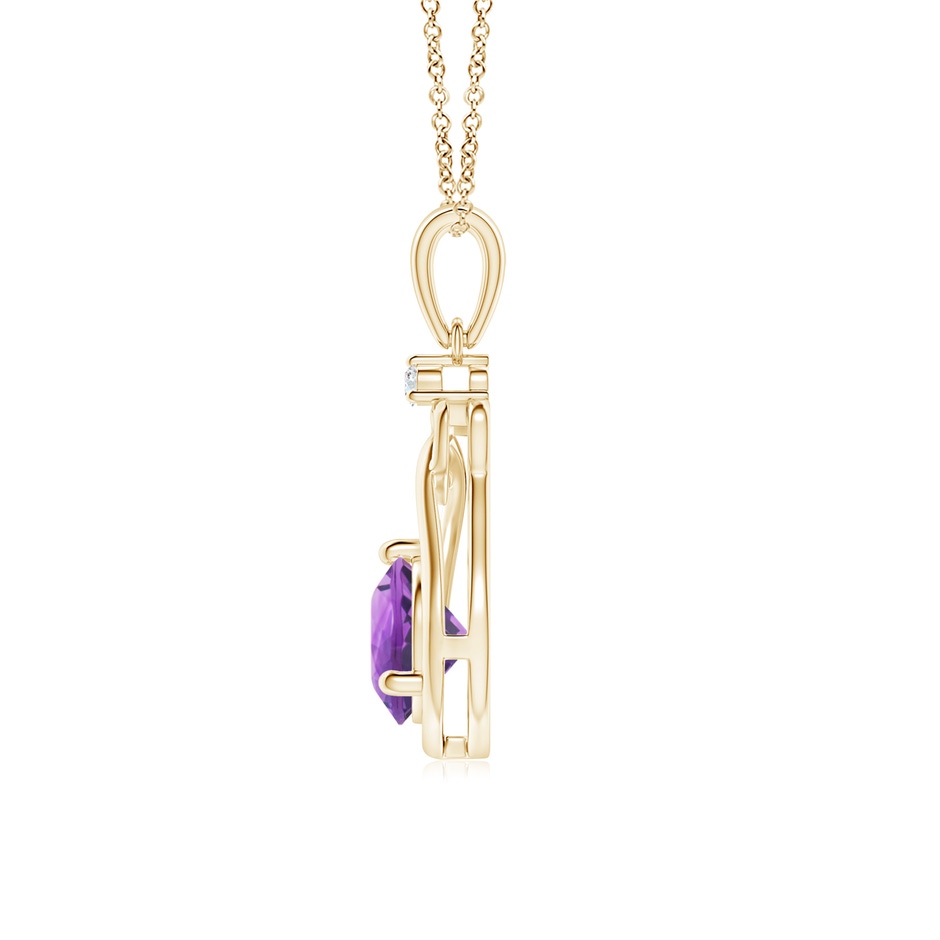 6mm AA Amethyst Knotted Heart Pendant with Diamond in Yellow Gold side-1