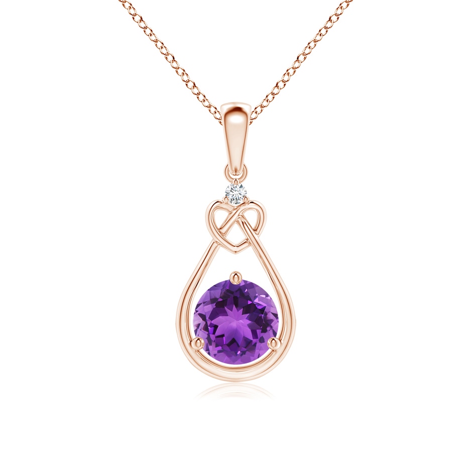 6mm AAA Amethyst Knotted Heart Pendant with Diamond in Rose Gold 