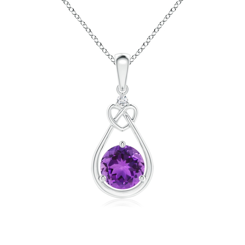 6mm AAA Amethyst Knotted Heart Pendant with Diamond in White Gold