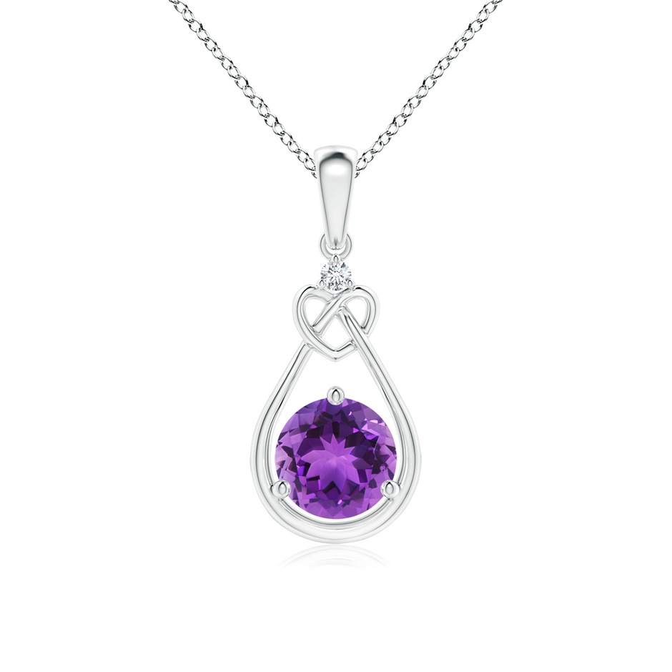 6mm AAA Amethyst Knotted Heart Pendant with Diamond in White Gold 