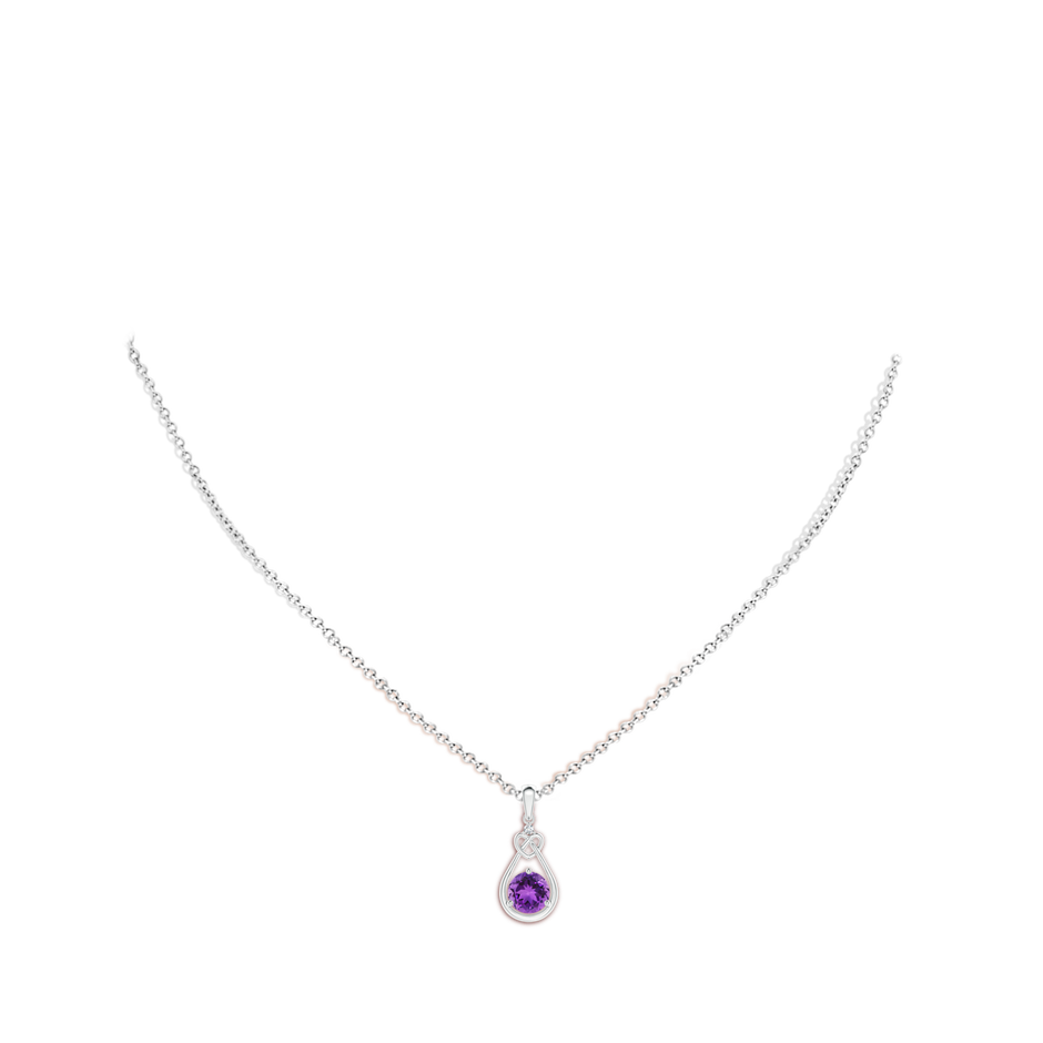 6mm AAA Amethyst Knotted Heart Pendant with Diamond in White Gold body-neck