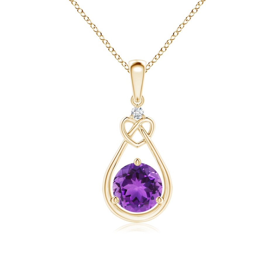 6mm AAA Amethyst Knotted Heart Pendant with Diamond in Yellow Gold 